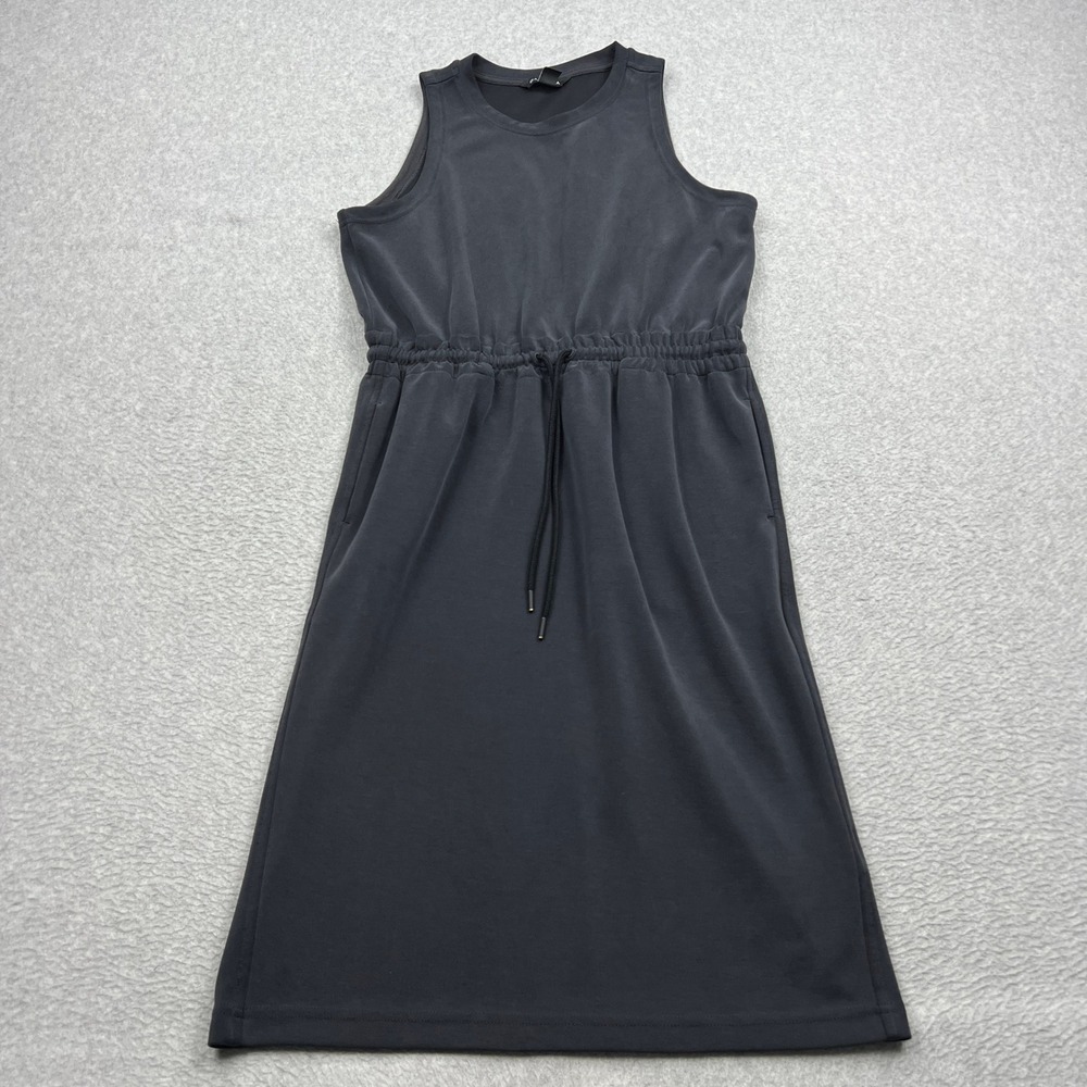 Athleta Seasoft Midi Dress Womens Medium Gray Modal Sleeveless Drawstring 850878
